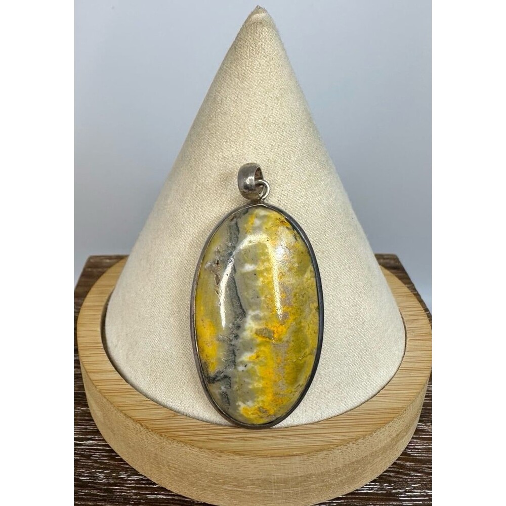Large Handmade Sterling Silver Bumblebee Jasper Oval Pendant 2”